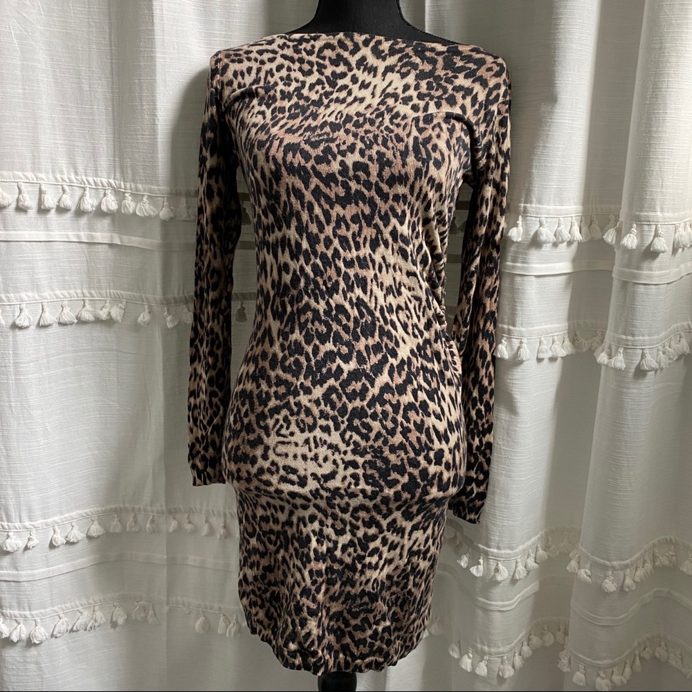 Warehouse leopard print knit dress
